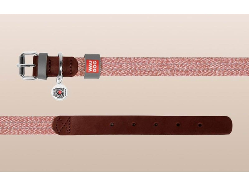 Waudog Dog collar in natural leather with QR code size S width 15 mm (brown)