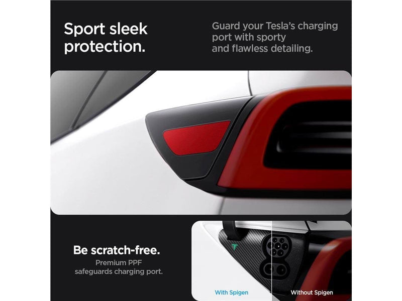 Spigen Tesla Charge Port Film & Wrap Set (EU) - Carbon | Model Y/3