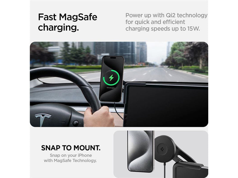 Spigen Tesla TapLock MagSafe Car Mount Charger Wireless for Screen - Black