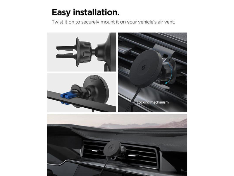 Spigen OneTap Pro 4 MagSafe Car Mount Charger - Wireless / Air Vent - Black