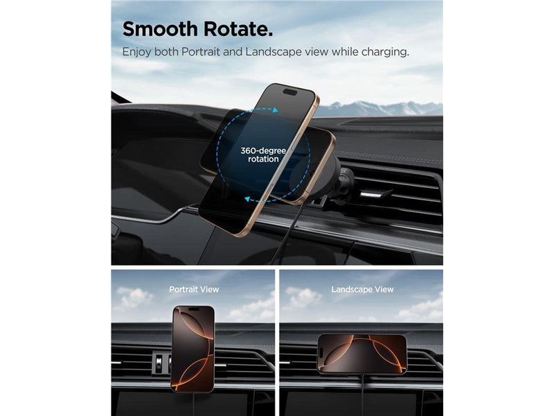 Spigen OneTap Pro 4 MagSafe Car Mount Charger - Wireless / Air Vent - Black