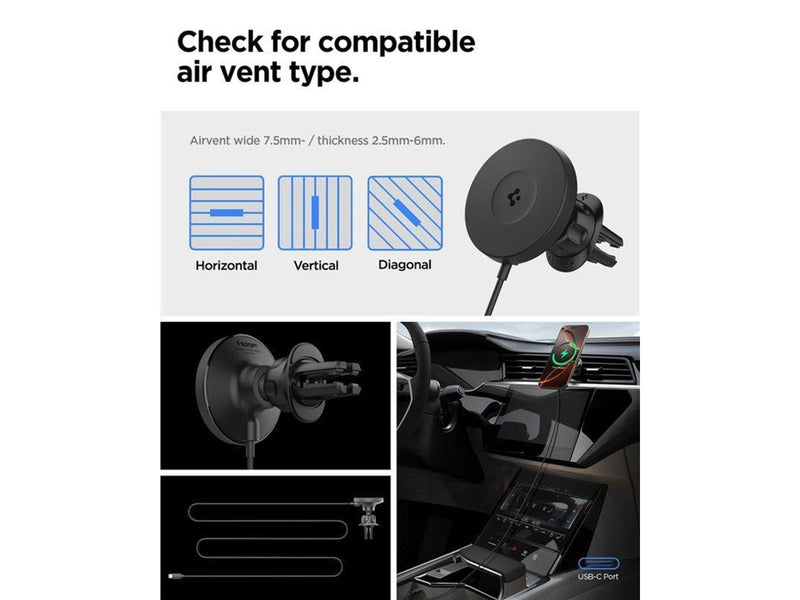 Spigen OneTap Pro 4 MagSafe Car Mount Charger - Wireless / Air Vent - Black