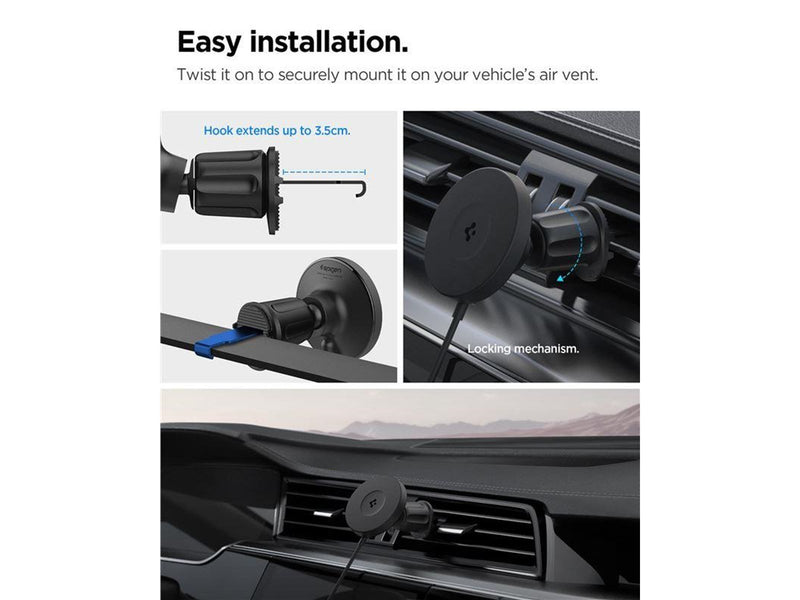 Spigen OneTap Pro 4 MagSafe Car Mount Charger - Wireless / AirVent Hook - Black