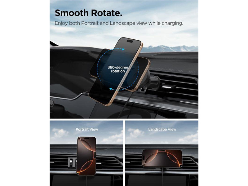 Spigen OneTap Pro 4 MagSafe Car Mount Charger - Wireless / AirVent Hook - Black
