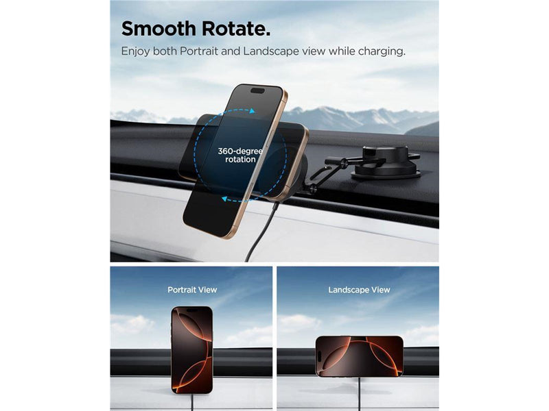 Spigen OneTap Pro 4 MagSafe Car Mount Wireless Charger | Dashboard / Windshield - Black