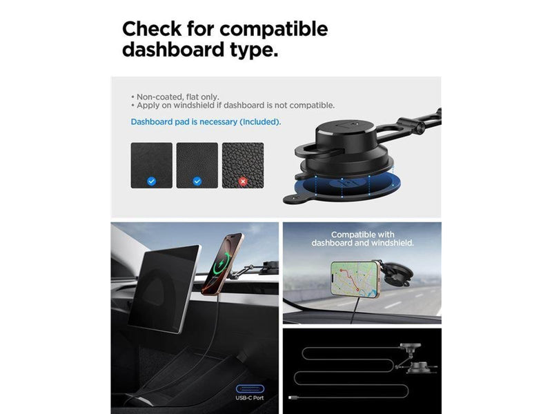 Spigen OneTap Pro 4 MagSafe Car Mount Wireless Charger | Dashboard / Windshield - Black