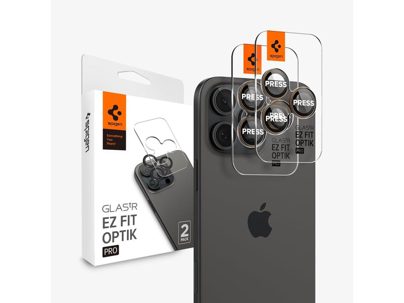 Spigen Glass tR EZ Fit Optik Pro 2 Pack Desert Titanium for iPhone 16 Pro/Pro Max