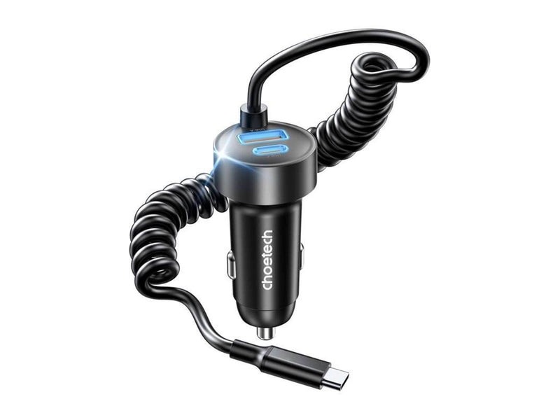 Choetech TC0030 65W 1C1A dual-port car charger with 1.2m spring cable