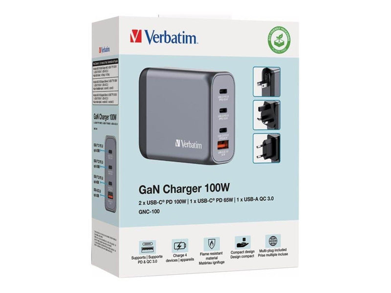 Verbatim power adapter - GaN - 3 x USB-C USB - 100 Watt