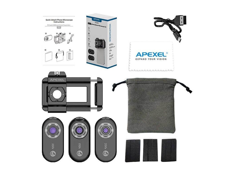APEXEL 3x CPL lens / microscope for smartphone APL-MS3IN1 200x / 150x / 100x