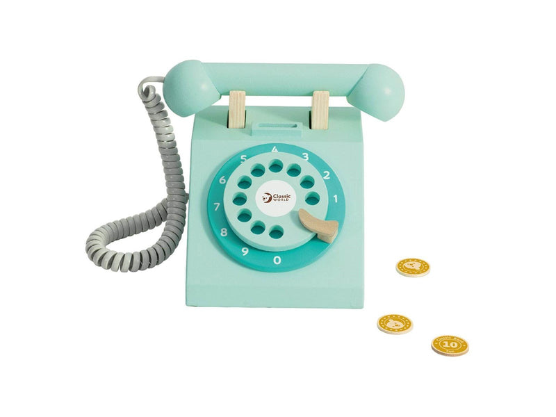Classic World Wooden Retro Telephone Turquoise