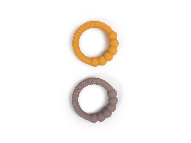 Filibabba Silikonbeißring 2er-Pack - Warm Grey + Honey Gold