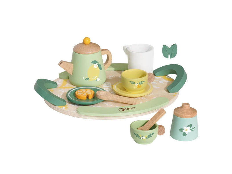Classic World Wooden Vintage Tea Set with Tray 14 pcs.