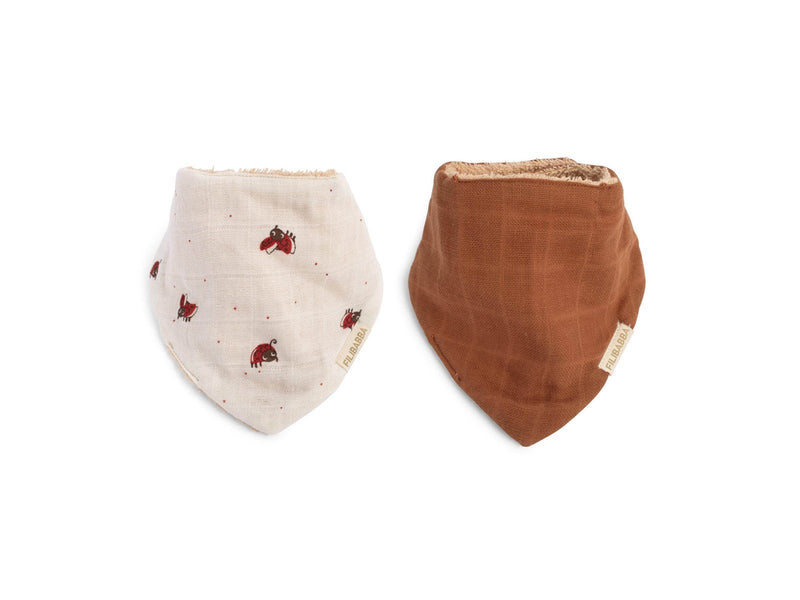 Filibabba Bandana-Lätzchen 2er-Pack GOTS - Lucky + Amber Brown
