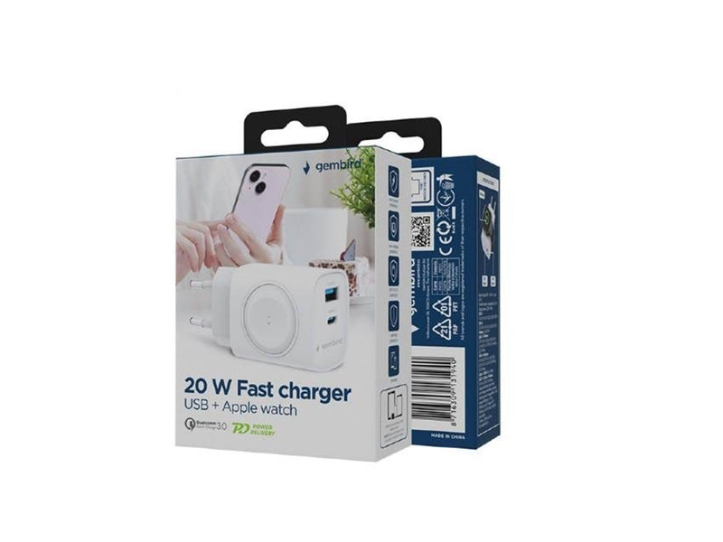 Gembird 2-in-1 20W Apple Watch + phone fast charger - White