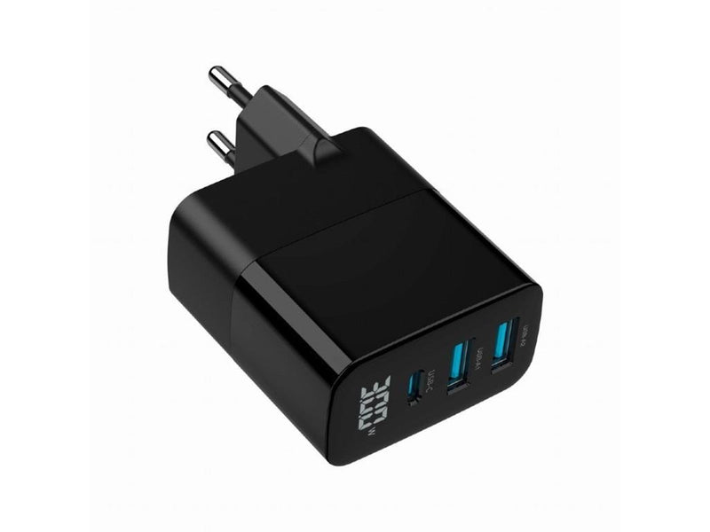 Gembird Universal GaN USB charger with LCD QC 3.0 & POD 30W 3-port - Black