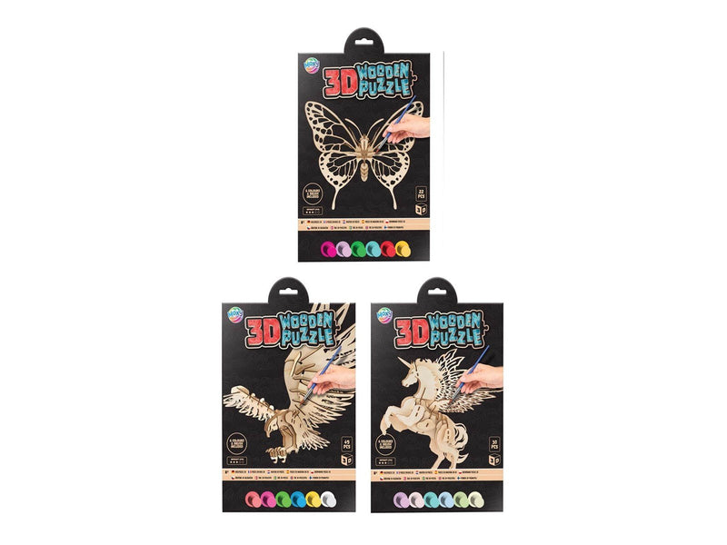 Creative Craft Group Wooden 3D Puzzle Animal with Paint and Brush 3D Puzzle