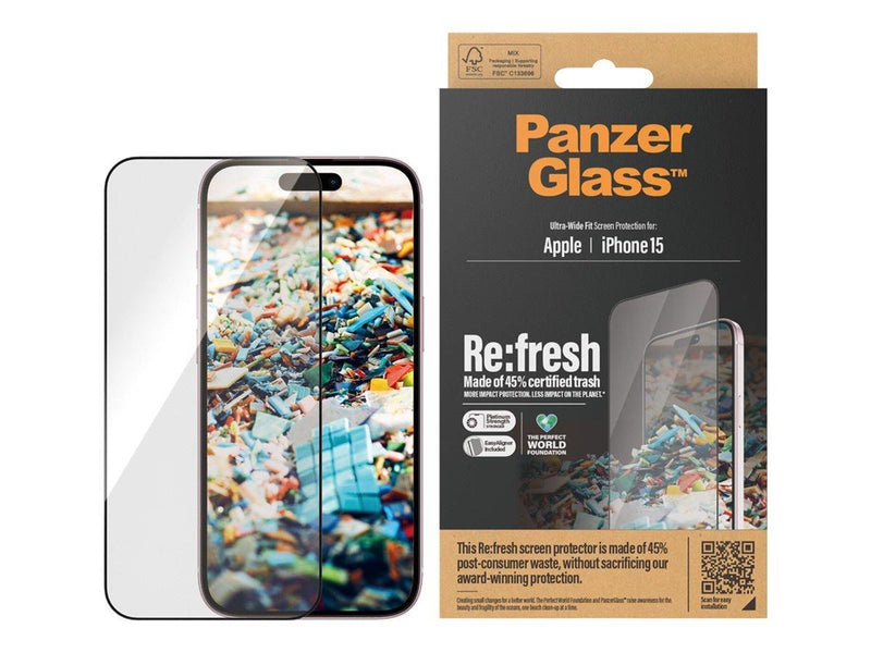 PanzerGlass Re:fresh Screen Protector iPhone 15 | Ultra-Wide Fit w. EasyAligner