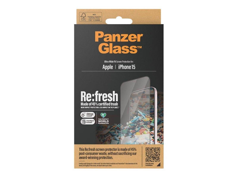 PanzerGlass Re:fresh Screen Protector iPhone 15 | Ultra-Wide Fit w. EasyAligner