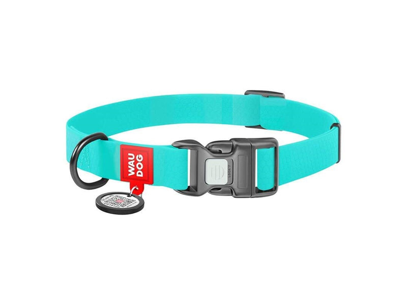 Waudog Waterproof glowing dog collar with QR passport 40 mm wide 46-70 cm long