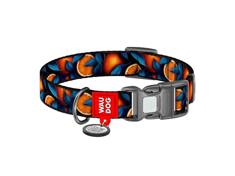 Waudog "Oranges" nylon dog collar with QR code size M