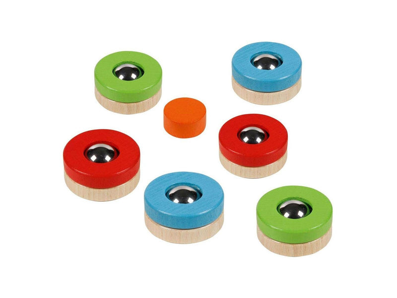 Goki Wooden Puckfire Curling Throwing Game 7 pieces.