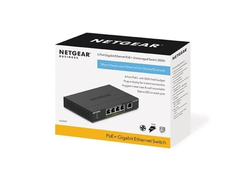 Netgear GS305PP 5-Port Gigabit Ethernet SOHO Unmanaged Switch 4-Ports PoE+ (83W)
