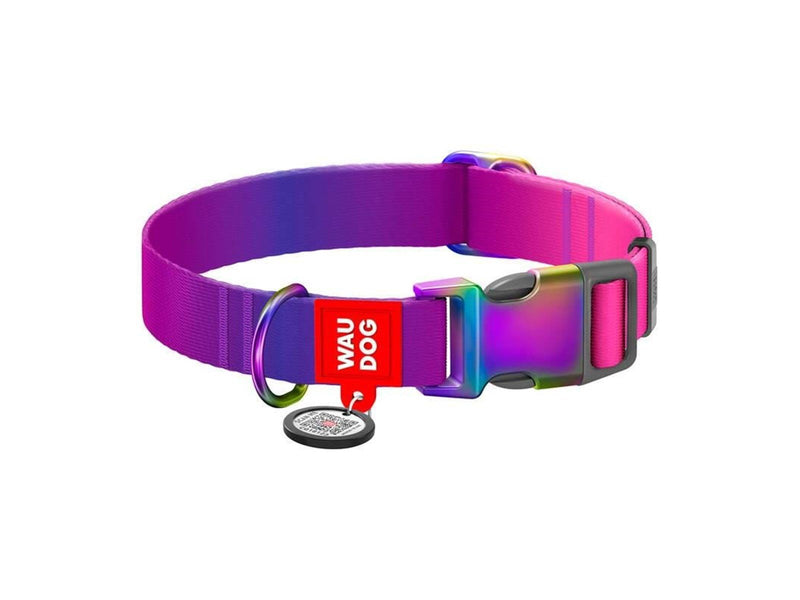 Waudog gradient nylon dog collar with QR code purple size L
