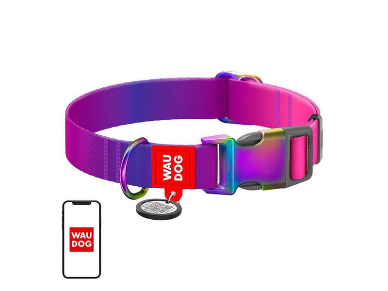 Waudog gradient nylon dog collar with QR code purple size L