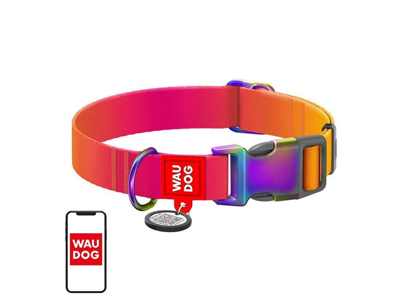 Waudog gradient nylon dog collar with QR code orange size L