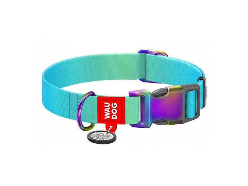 Waudog Nylon collar with QR code for gradient dog blue size XL
