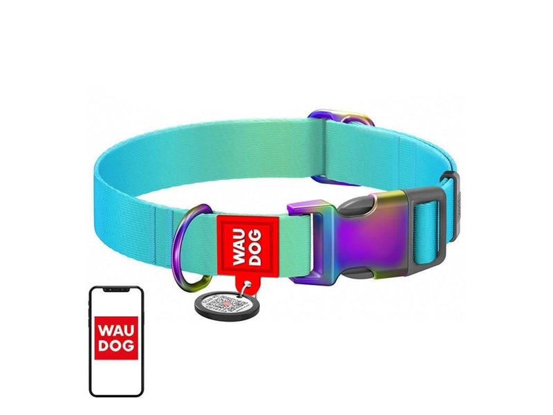 Waudog Nylon collar with QR code for gradient dog blue size XL