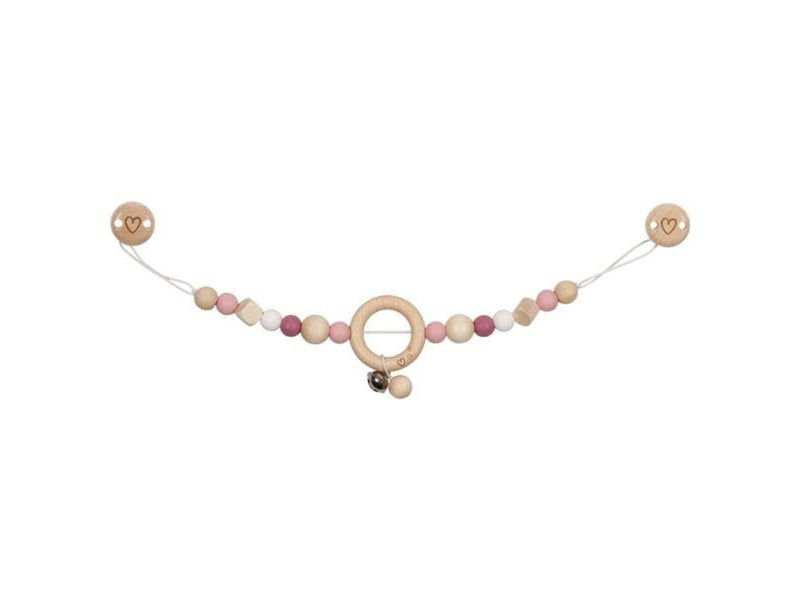 Goki Wooden Stroller Chain Heart Pink with Clips