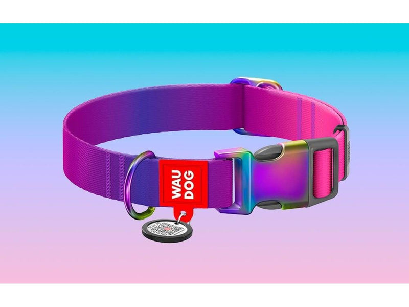 Waudog gradient nylon dog collar with QR code purple size XL