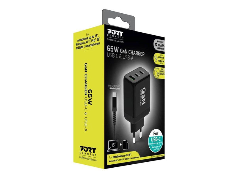 PORT Designs power adapter - GaN technology - 24 pin USB-C USB Type A - 65 Watt