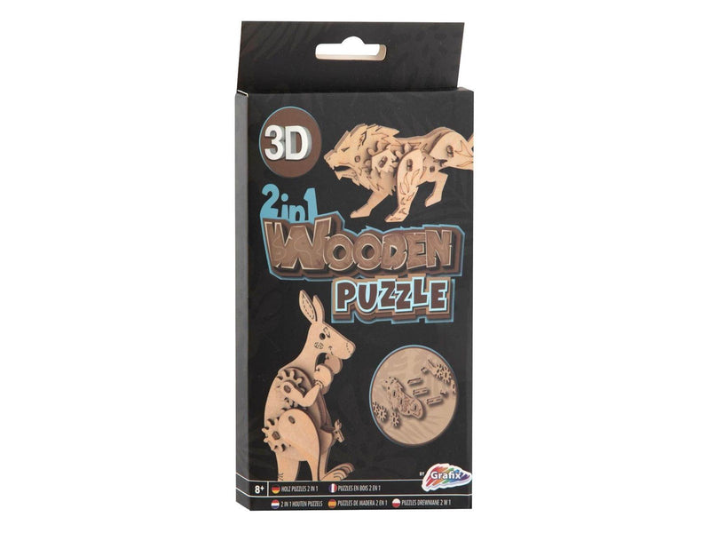 Grafix 2-in-1 Wooden Construction Kit 3D Puzzle - Kangaroo and Lion 3D Puzzle