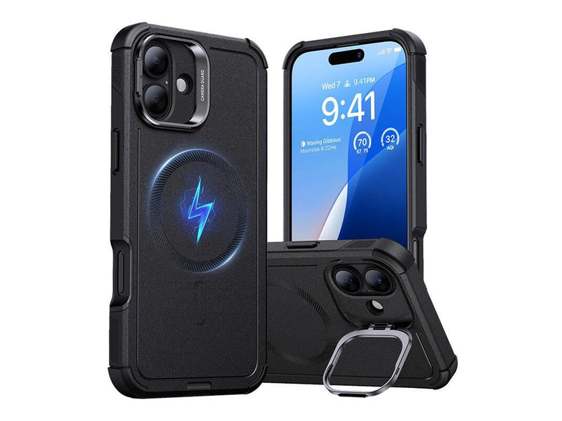 ESR Cyber Tough (HaloLock) case with stand for iPhone 16 (black)