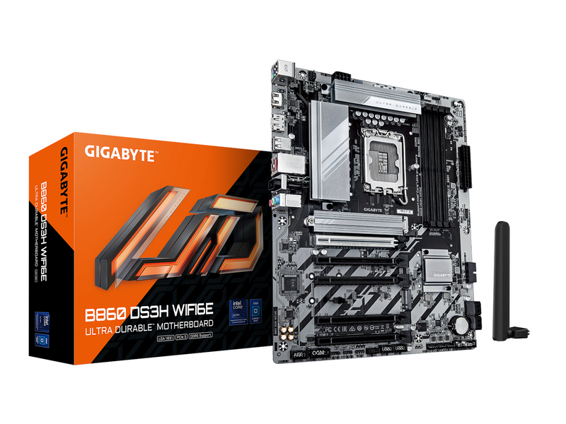 GIGABYTE B860 DS3H WIFI6E Mainboard - Intel B860 - Intel LGA1851 socket - DDR5 RAM - ATX