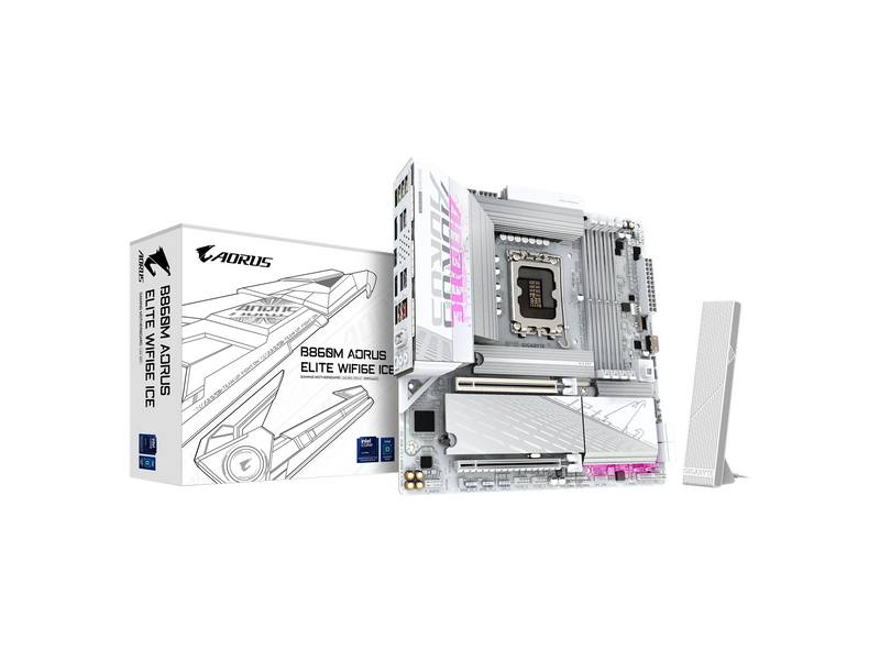 GIGABYTE B860M AORUS ELITE WIFI6E ICE Mainboard - Intel B860 - Intel LGA1851 socket - DDR5 RAM - Micro-ATX