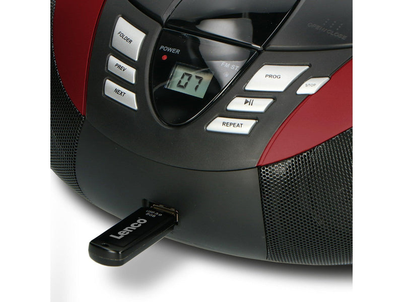 Lenco SCD-37 USB - Portable FM Radio CD and USB player - Red