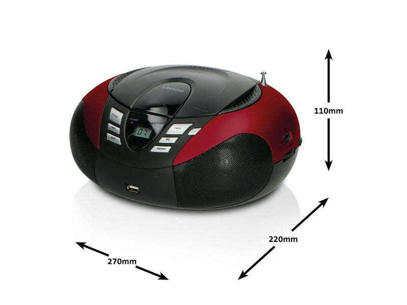 Lenco SCD-37 USB - Portable FM Radio CD and USB player - Red