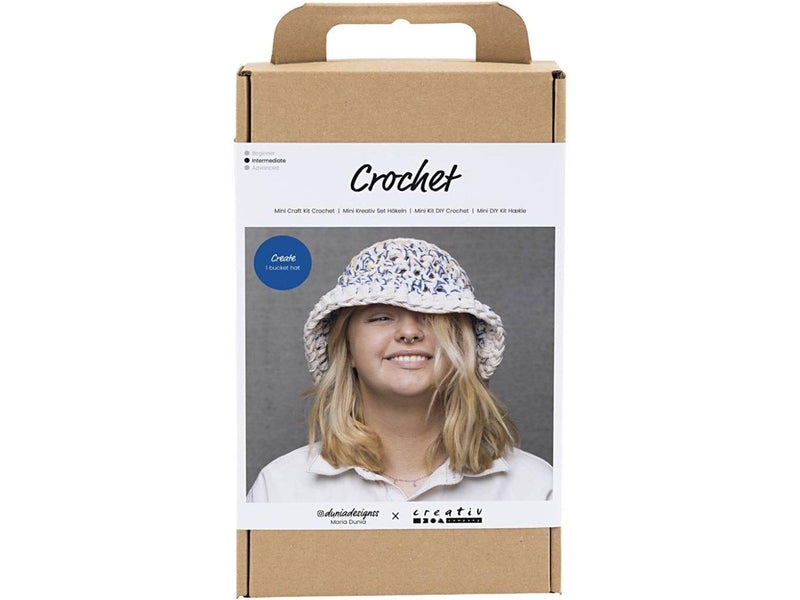 Creativ Company Craft Kit Crochet - Chunky Bucket Hat - Blue/Light Natural/Yellow
