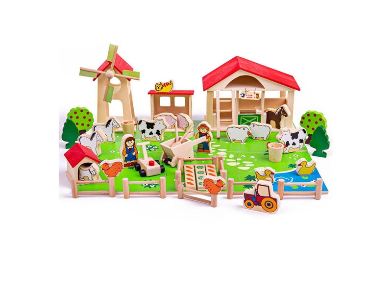 Bigjigs Wooden Play Farm with Accessories 48 pcs.