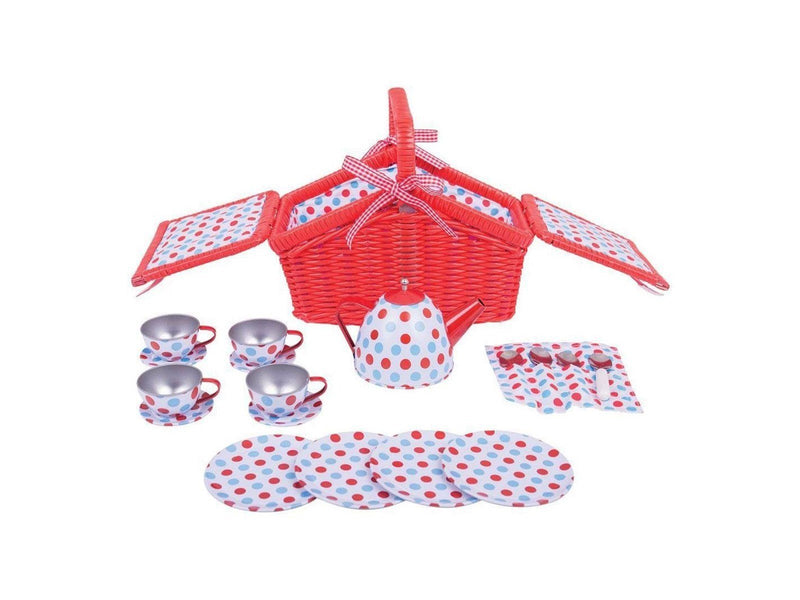 Bigjigs Tea Set in Red Storage Basket