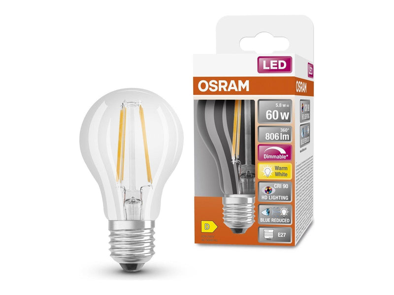 Osram LED-Lampe LED SUPERSTAR + - LED filament light bulb - shape: A60 - clear finish - E27 - 5.8 W - warm white light - 2700 K