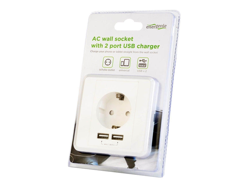 Gembird EnerGenie EG-ACU2A2-01 - power socket-outlet - 1 gang - 1 power socket 2 USB sockets