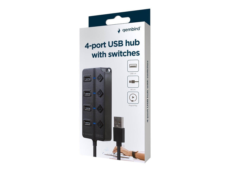 Gembird UHB-U2P4P-01 - hub - with switches - 4 ports USB-Hubs - 4 - Schwarz