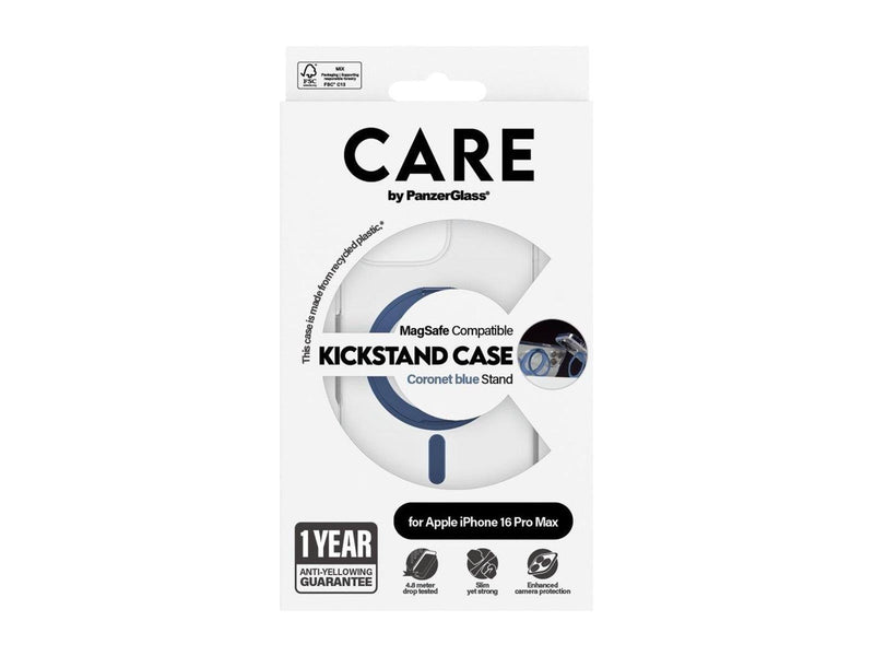 CARE by PanzerGlass Feature Case Transparent w. Blue Kickstand & MagSafe iPhone 16 Pro Max