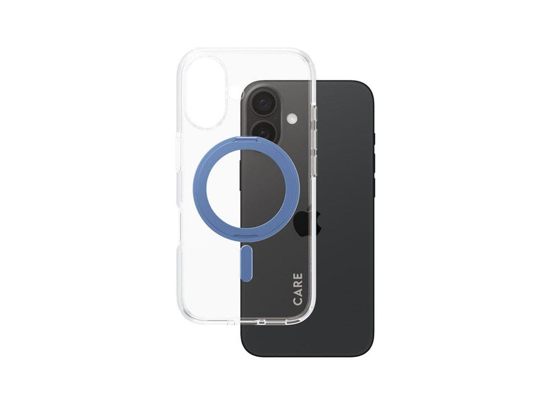 CARE by PanzerGlass Feature Case Transparent w. Blue Kickstand & MagSafe iPhone 16