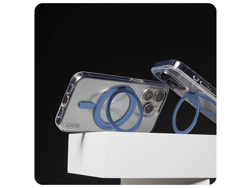 CARE by PanzerGlass Feature Case Transparent w. Blue Kickstand & MagSafe iPhone 16